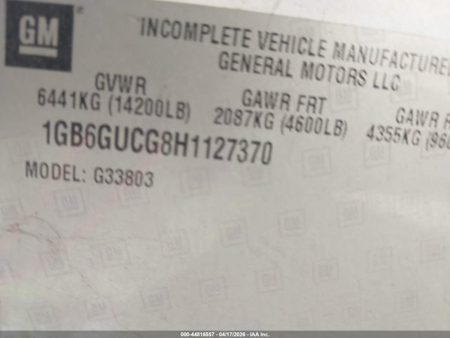 Продажа на аукционе авто 2017 Chevrolet Express Cutaway 4500 Series, vin: 1GB6GUCG8H1127370, номер лота: 44816557