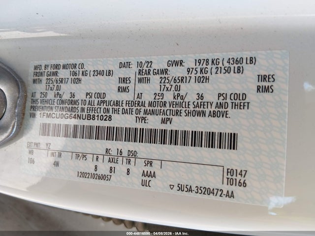 2022 FORD ESCAPE 1FMCU0G64NUB81028 Photo 8