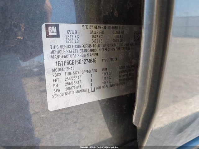 Aukcja sprzedaży 2016 Gmc Canyon Sle, vin: 1GTP6CE16G1274646, numer aukcji: 44816595
