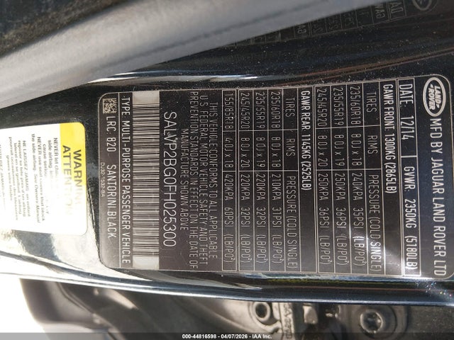 44816598 :رقم المزاد ، SALVP2BG0FH025300 vin ، 2015 Land Rover Range Rover Evoque Pure مزاد بيع