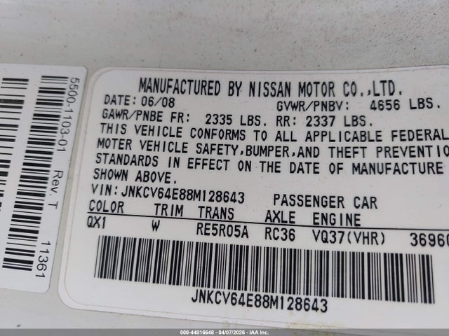 Продаж на аукціоні авто 2008 Infiniti G37 Journey, vin: JNKCV64E88M128643, номер лоту: 44816648