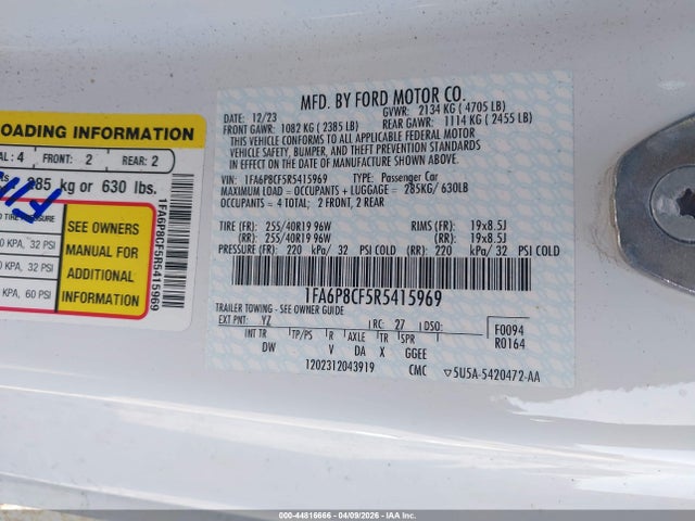 Продажа на аукционе авто 2024 Ford Mustang Gt Fastback, vin: 1FA6P8CF5R5415969, номер лота: 44816666
