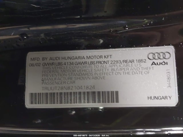 2002 AUDI TT TRUUT28N821041824 Photo 8