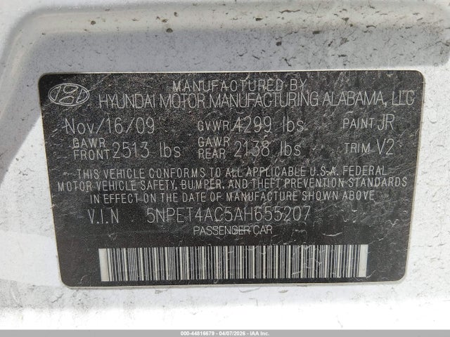 Aukcja sprzedaży 2010 Hyundai Sonata Gls, vin: 5NPET4AC5AH655207, numer aukcji: 44816679