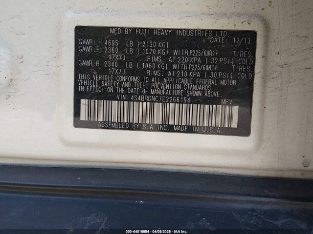 Aukcja sprzedaży 2014 Subaru Outback 3.6r Limited, vin: 4S4BRDNC7E2266194, numer aukcji: 44816684