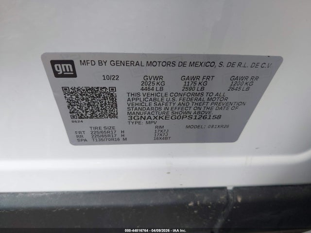 Продаж на аукціоні авто 2023 Chevrolet Equinox Fwd Lt, vin: 3GNAXKEG0PS126158, номер лоту: 44816764