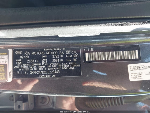 3KPF24ADXLE223445 KIA FORTE FE