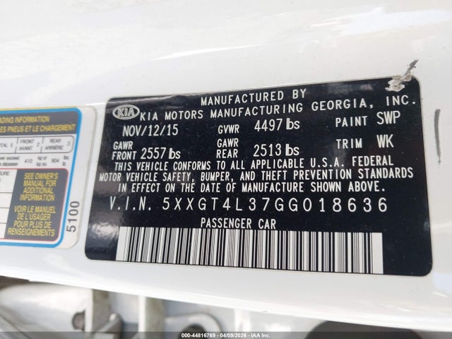 KIA Optima Lx 2016 5XXGT4L37GG018636 Image 9