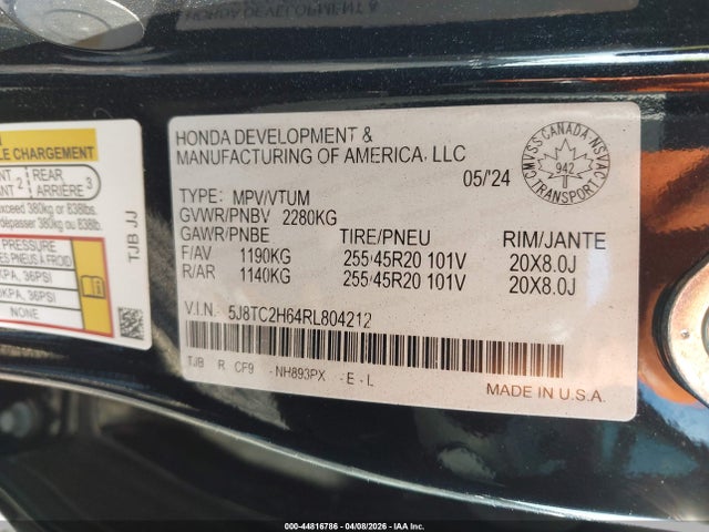 Продажа на аукционе авто 2024 Acura Rdx A-spec Package, vin: 5J8TC2H64RL804212, номер лота: 44816786