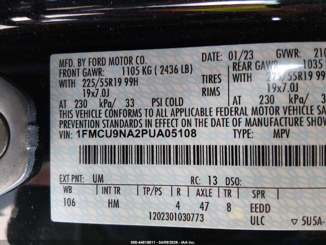2023 Ford Escape St-line Select მანქანა იყიდება აუქციონზე, vin: 1FMCU9NA2PUA05108, აუქციონის ნომერი: 44816811