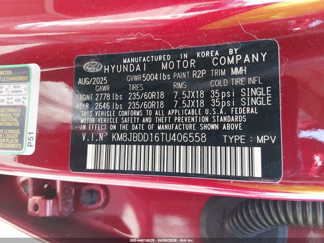 Aukcja sprzedaży 2026 Hyundai Tucson Hybrid Sel, vin: KM8JBDD16TU406558, numer aukcji: 44816829