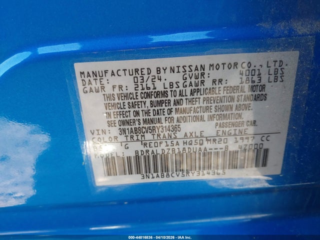 Aukcja sprzedaży 2024 Nissan Sentra Sv Xtronic Cvt, vin: 3N1AB8CV5RY314365, numer aukcji: 44816836
