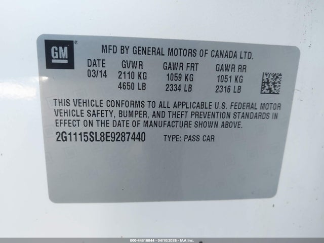 Chevrolet IMPALA 1LT 2014 2G1115SL8E9287440 Image 9