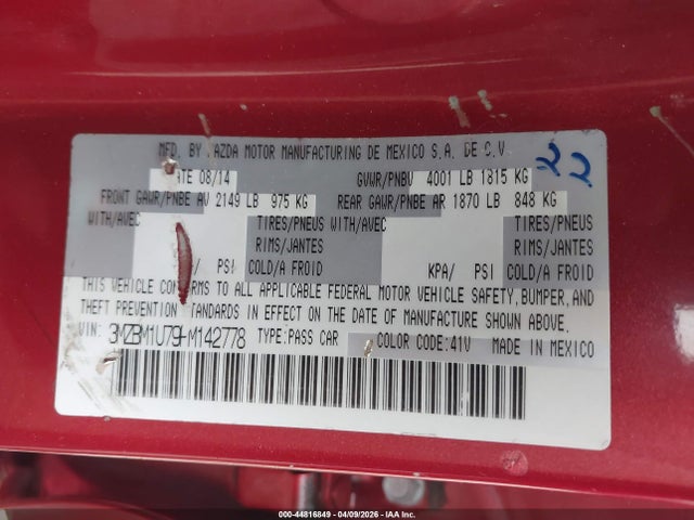 2015 Mazda Mazda3 I Sport მანქანა იყიდება აუქციონზე, vin: 3MZBM1U79FM142778, აუქციონის ნომერი: 44816849
