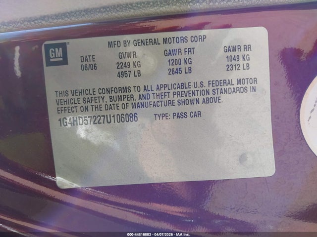 2007 Buick Lucerne Cxl მანქანა იყიდება აუქციონზე, vin: 1G4HD57227U106086, აუქციონის ნომერი: 44816883