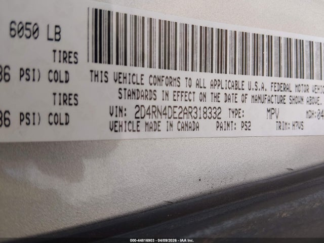 2010 Dodge Grand Caravan Se მანქანა იყიდება აუქციონზე, vin: 2D4RN4DE2AR318332, აუქციონის ნომერი: 44816903