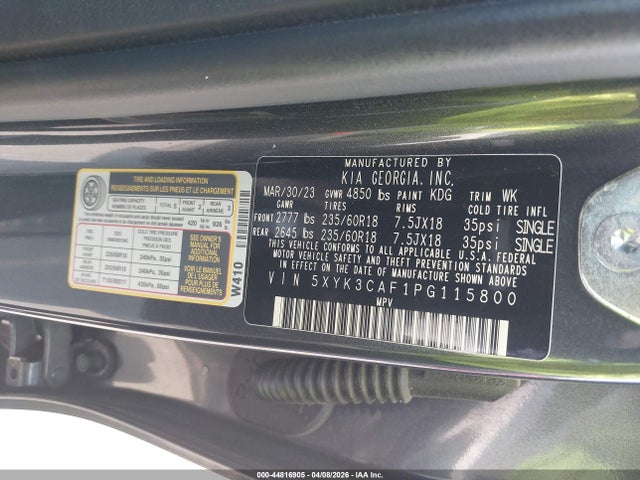 Продажа на аукционе авто 2023 Kia Sportage Ex, vin: 5XYK3CAF1PG115800, номер лота: 44816905