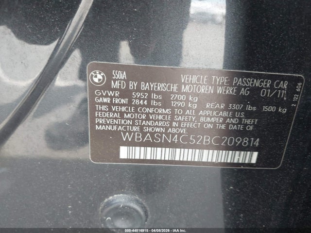 Продаж на аукціоні авто 2011 Bmw 550i Gran Turismo, vin: WBASN4C52BC209814, номер лоту: 44816915