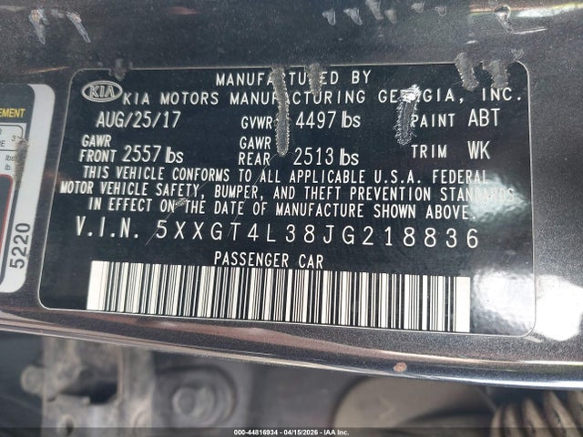 Продаж на аукціоні авто 2018 Kia Optima S, vin: 5XXGT4L38JG218836, номер лоту: 44816934
