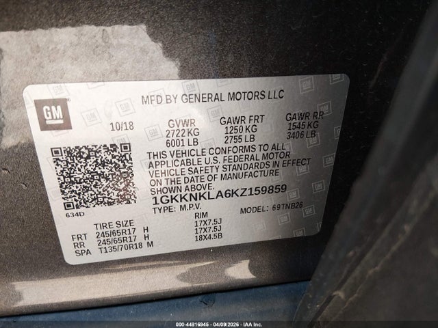 Aukcja sprzedaży 2019 Gmc Acadia Sle-1, vin: 1GKKNKLA6KZ159859, numer aukcji: 44816945