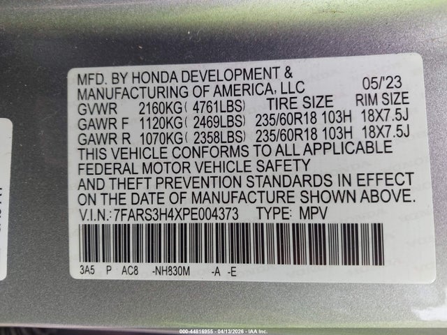 Aukcja sprzedaży 2023 Honda Cr-v Ex 2wd, vin: 7FARS3H4XPE004373, numer aukcji: 44816955