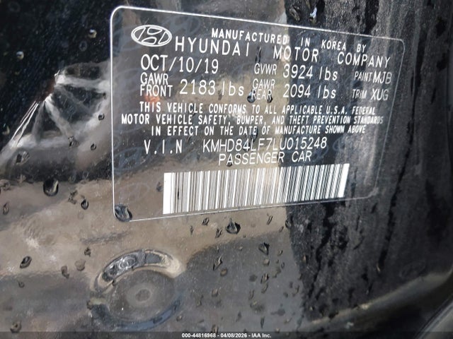 44816968 :رقم المزاد ، KMHD84LF7LU015248 vin ، 2020 Hyundai Elantra Value Edition مزاد بيع