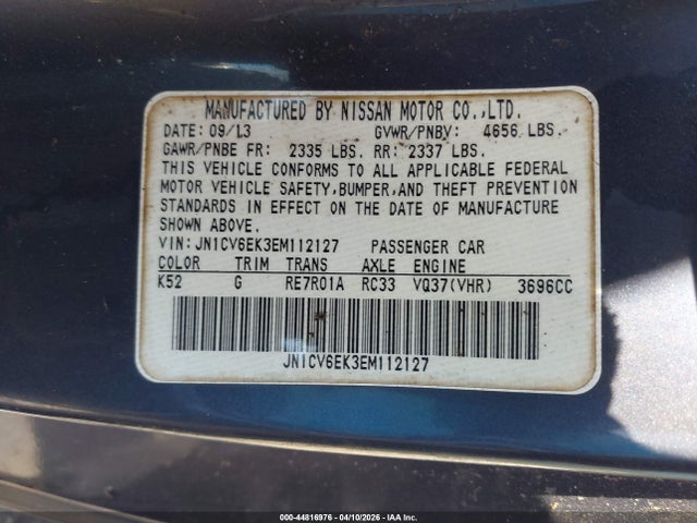 44816976 :رقم المزاد ، JN1CV6EK3EM112127 vin ، 2014 Infiniti Q60 Journey مزاد بيع