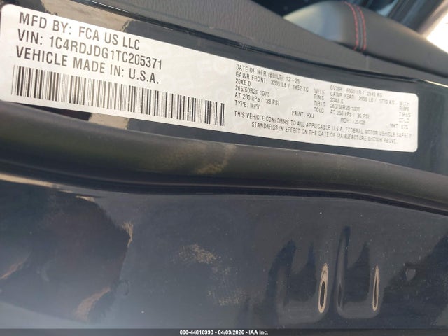 Продаж на аукціоні авто 2026 Dodge Durango Gt Awd, vin: 1C4RDJDG1TC205371, номер лоту: 44816993