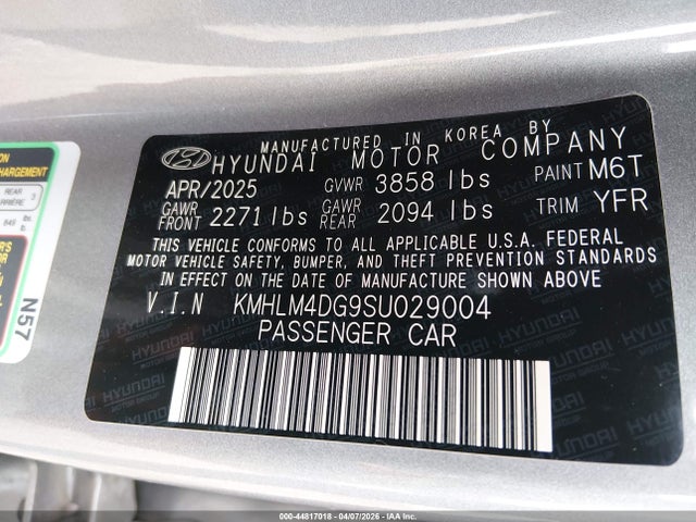 Aukcja sprzedaży 2025 Hyundai Elantra Sel Sport, vin: KMHLM4DG9SU029004, numer aukcji: 44817018