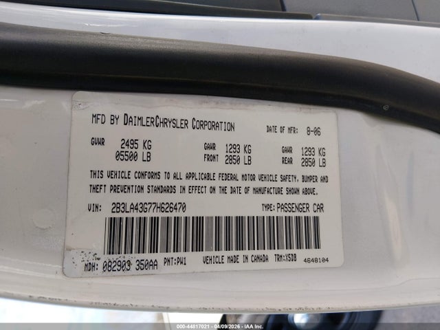 2007 Dodge Charger მანქანა იყიდება აუქციონზე, vin: 2B3LA43G77H626470, აუქციონის ნომერი: 44817021