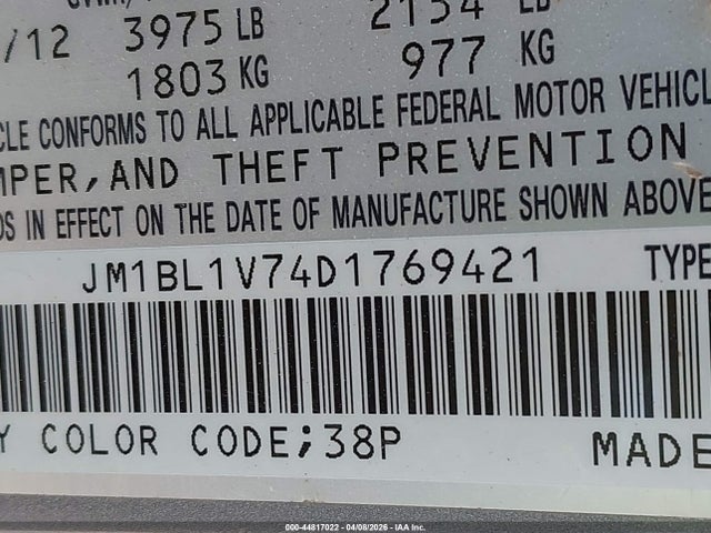 Aukcja sprzedaży 2013 Mazda Mazda3 I Touring, vin: JM1BL1V74D1769421, numer aukcji: 44817022