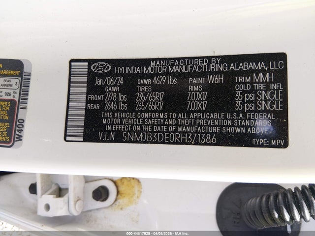 2024 Hyundai Tucson Sel მანქანა იყიდება აუქციონზე, vin: 5NMJB3DE0RH371386, აუქციონის ნომერი: 44817029
