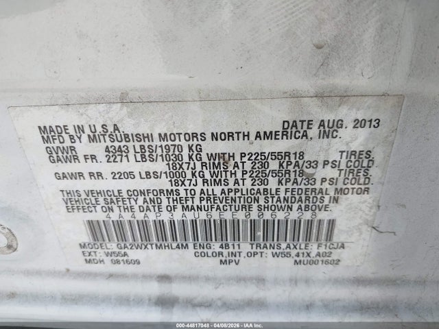 4A4AP3AU6EE006228 Mitsubishi Outlander Sport Es