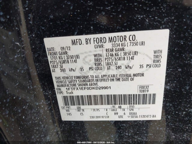 Продажа на аукционе авто 2013 Ford F-150 Stx, vin: 1FTFX1EF0DKD29901, номер лота: 44817060