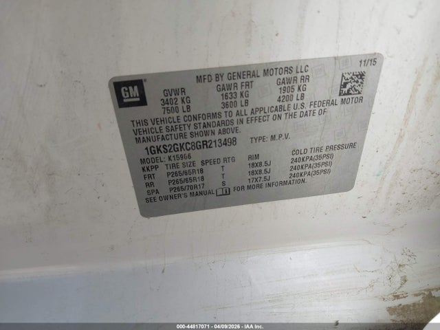 Продаж на аукціоні авто 2016 Gmc Yukon Xl Slt, vin: 1GKS2GKC8GR213498, номер лоту: 44817071