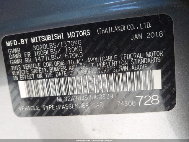 Продажа на аукционе авто 2018 Mitsubishi Mirage Es, vin: ML32A3HJ6JH008291, номер лота: 44817089