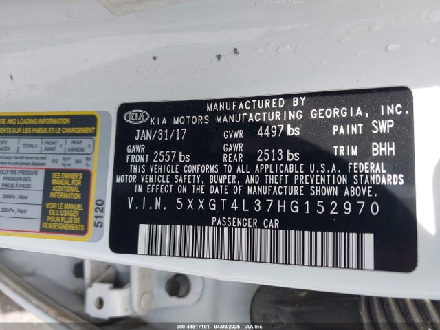 2017 Kia Optima Lx მანქანა იყიდება აუქციონზე, vin: 5XXGT4L37HG152970, აუქციონის ნომერი: 44817101
