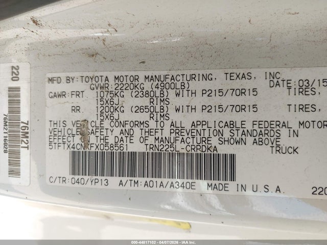 5TFTX4CNXFX058561 Toyota Tacoma