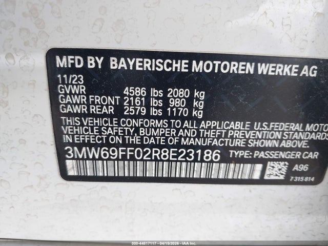Aukcja sprzedaży 2024 Bmw 330i, vin: 3MW69FF02R8E23186, numer aukcji: 44817117