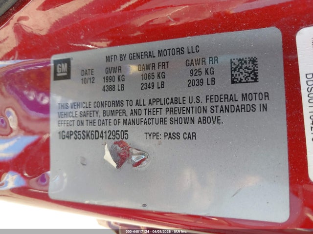 Auction sale of the 2013 Buick Verano Leather Group, vin: 1G4PS5SK6D4129505, lot number: 44817124