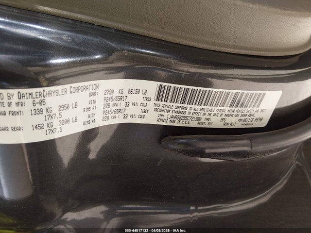 Aukcja sprzedaży 2005 Jeep Grand Cherokee Limited, vin: 1J4HR58295C721980, numer aukcji: 44817132
