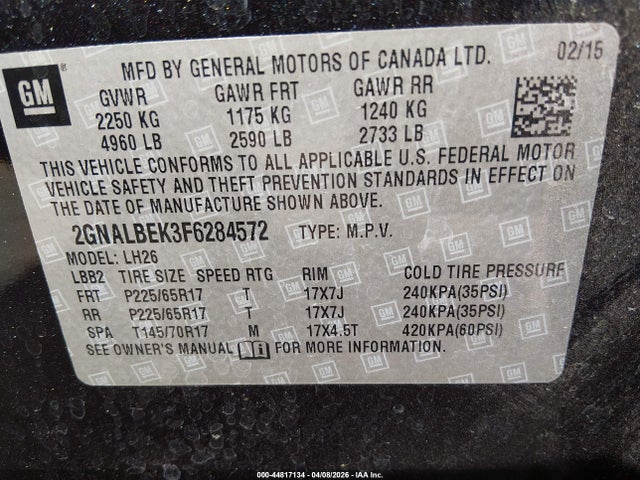 2GNALBEK3F6284572 Chevrolet EQUINOX 1LT