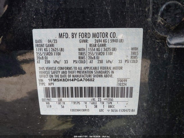 2023 Ford Explorer Xlt მანქანა იყიდება აუქციონზე, vin: 1FMSK8DH4PGA70602, აუქციონის ნომერი: 44817191