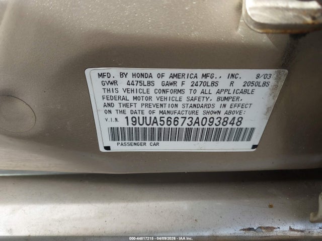 2003 Acura Tl 3.2 მანქანა იყიდება აუქციონზე, vin: 19UUA56673A093848, აუქციონის ნომერი: 44817215