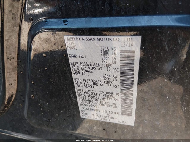 44817259 :رقم المزاد ، 5N1AR2MN8FC633246 vin ، 2015 Nissan Pathfinder Platinum/s/sl/sv مزاد بيع