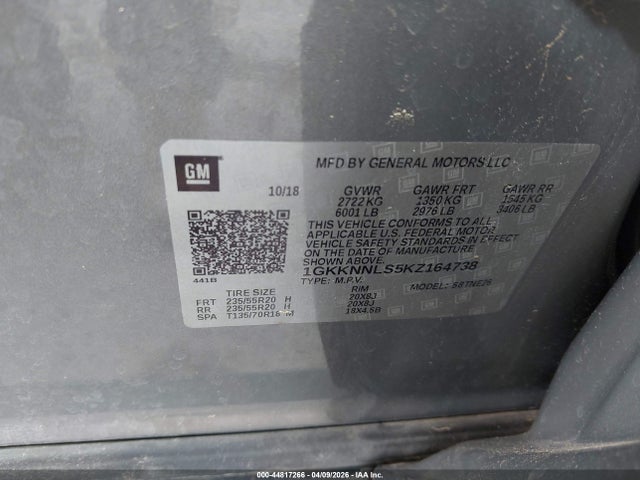 Продажа на аукционе авто 2019 Gmc Acadia Slt-2, vin: 1GKKNNLS5KZ164738, номер лота: 44817266
