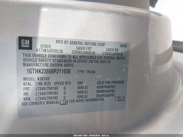 Aukcja sprzedaży 2008 Gmc Sierra 2500hd Slt, vin: 1GTHK23698F211036, numer aukcji: 44817269