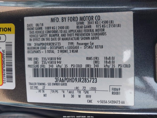 2018 FORD FUSION 3FA6P0HD9JR285723 Photo 8