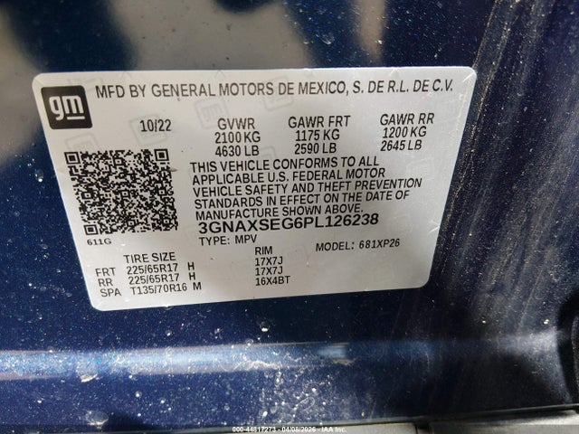 44817273 :رقم المزاد ، 3GNAXSEG6PL126238 vin ، 2023 Chevrolet Equinox Awd Ls مزاد بيع