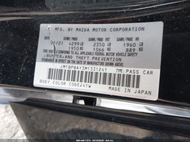 Aukcja sprzedaży 2021 Mazda Mazda3 2.5 Turbo, vin: JM1BPBAY3M1331241, numer aukcji: 44817274